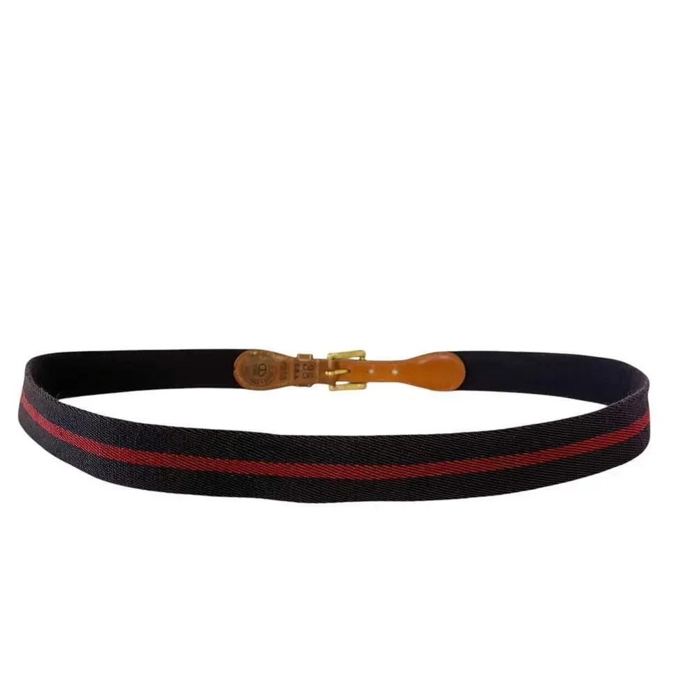 Dooney & Bourke Vintage Leather Navy Blue Red Stripe Wool Surcingle Belt Size 38
